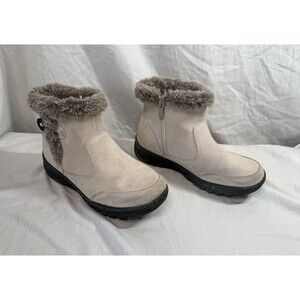 Khombu Women's Iris Suede Winter Faux Fur Ankle Boots Cream Taupe Size 6